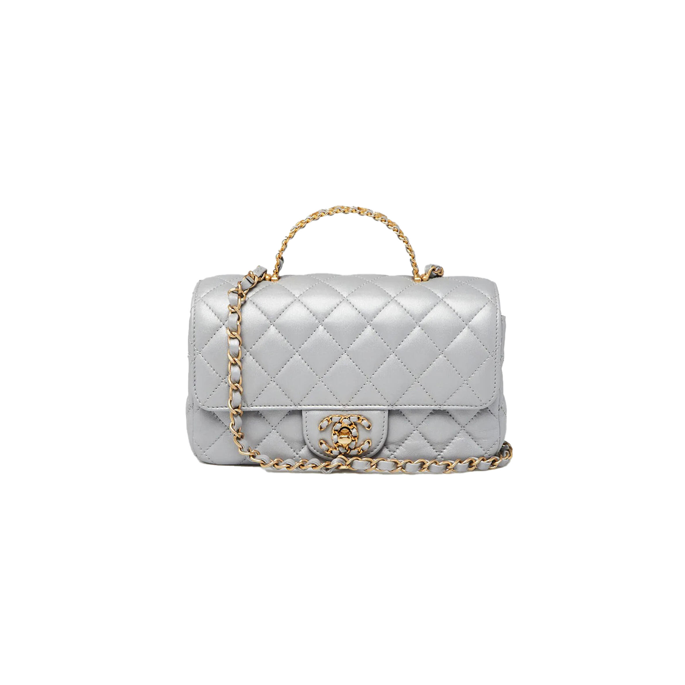 Ch**el silver quilted lambskin leather strass on top mini flap bag as4362 (20*13*6cm)